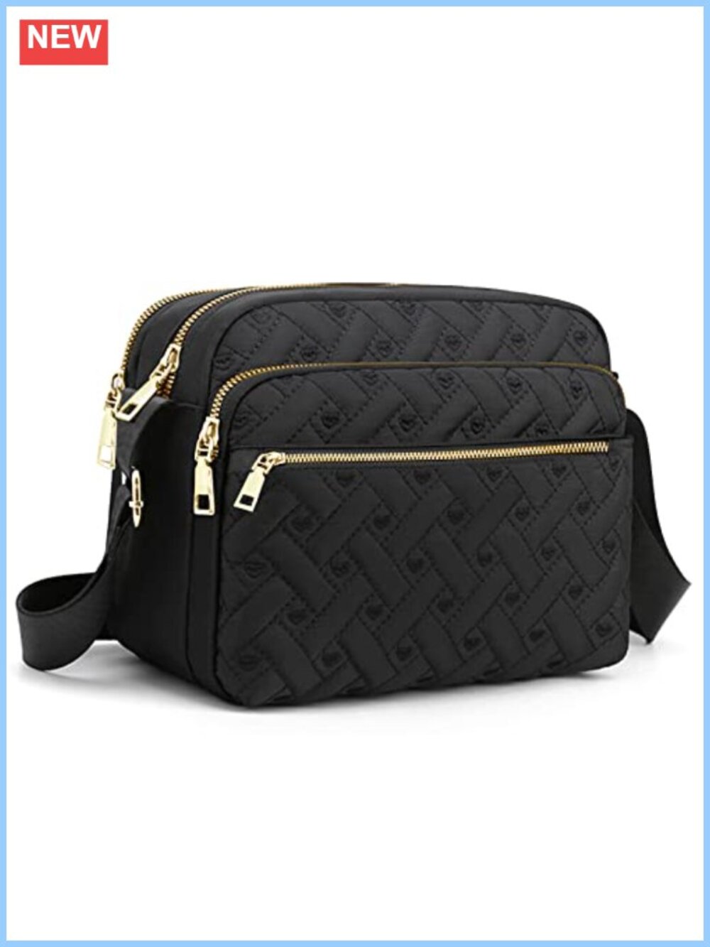 Hand Stitched Nylon Crossbody Bag with Love Pattern, Lightweight Travel Purse,